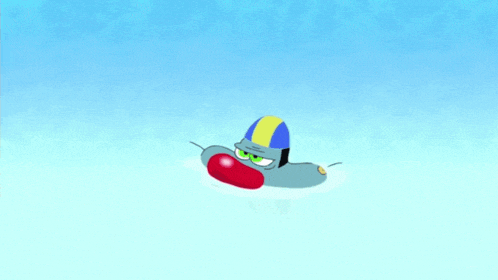 a cartoon character is laying on a pink mattress