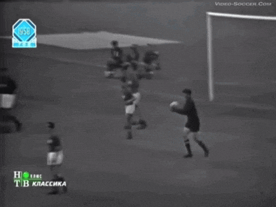 a black and white photo of a soccer game with the year 1950 at the top