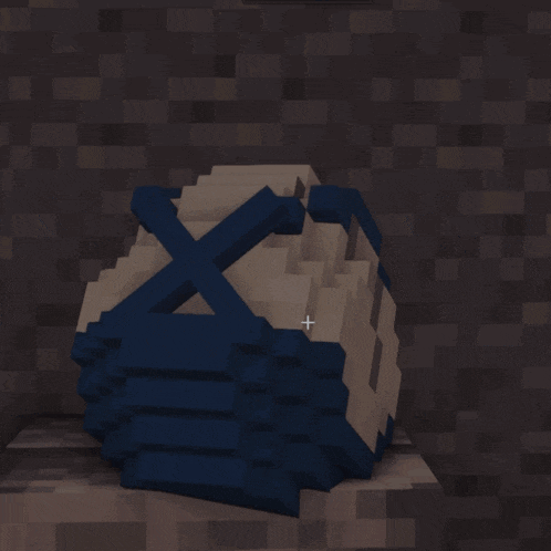a minecraft egg with a blue x on the side