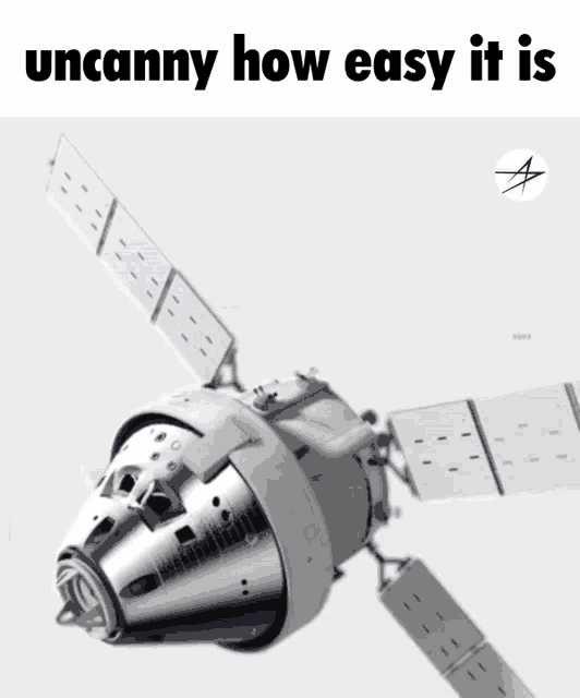a black and white image of a satellite with the words uncanny how easy it is below it
