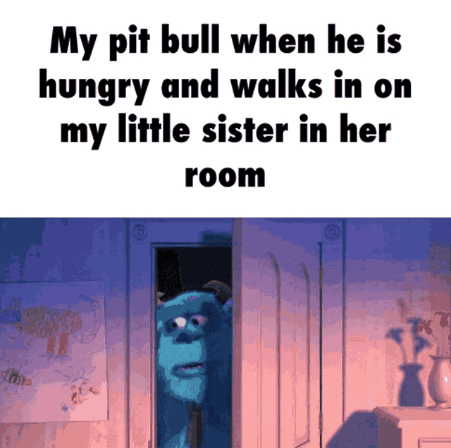 a picture of sulley from monsters inc looking out of a door