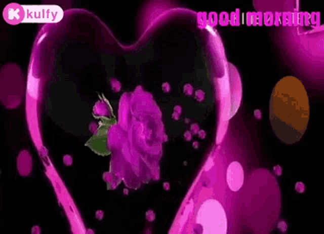 a pink heart with a purple rose inside of it