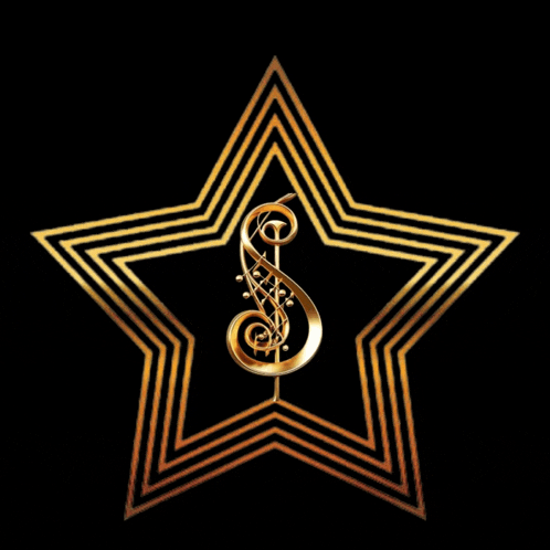 a gold star with the letter s in the middle