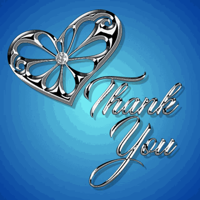 a blue background with the words thank you and a heart