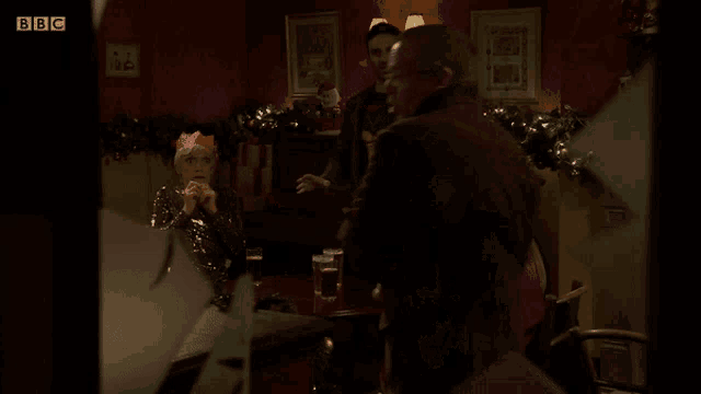 a blurry picture of a christmas scene with bbc written on the bottom right