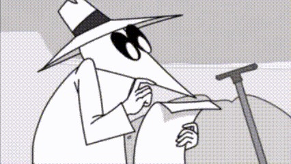 a black and white cartoon of a man in a hat reading a piece of paper