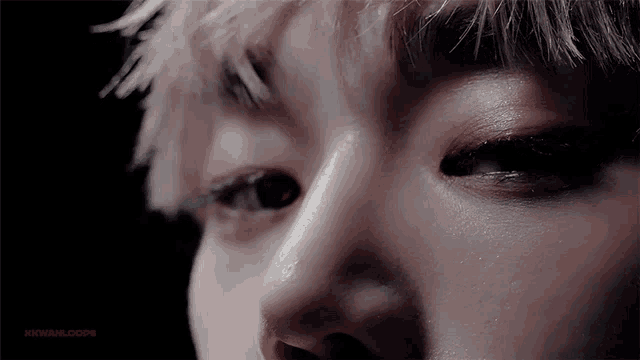 a close up of a person 's face with a watermark that says hyunloops
