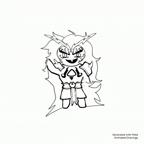 a black and white drawing of a cartoon character with long hair and a sword .