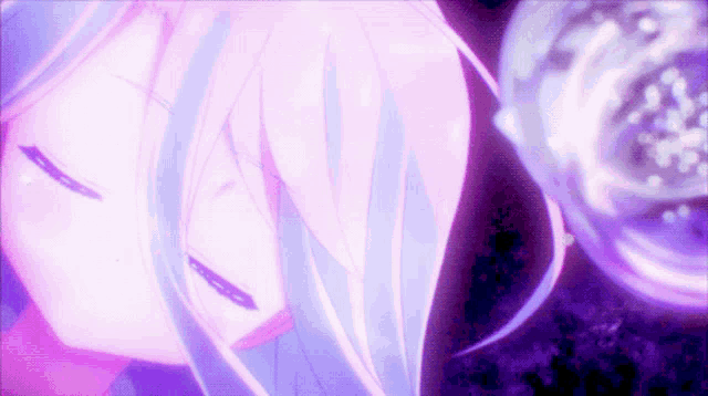 a close up of a girl 's face with a purple background