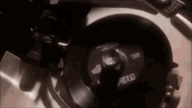 a record player is playing a record on a turntable .