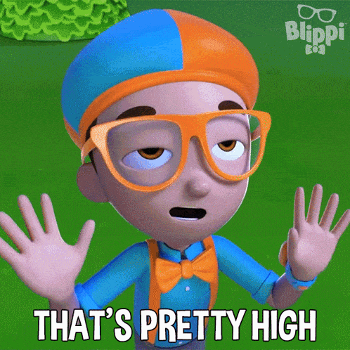 a cartoon character says that 's pretty high in front of a green background