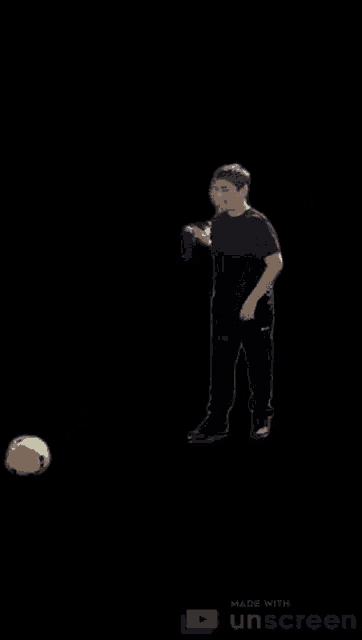 a drawing of a person kicking a soccer ball with the words made with unscreen at the bottom