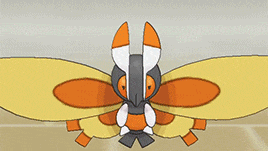a cartoon drawing of an orange and black moth with wings spread
