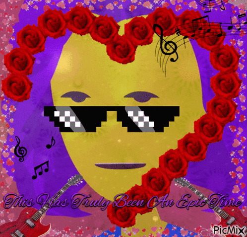 a picture of a man wearing sunglasses and a heart of red roses