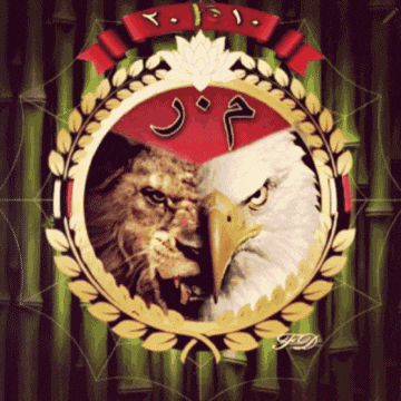 a lion and an eagle are in a circle with arabic writing