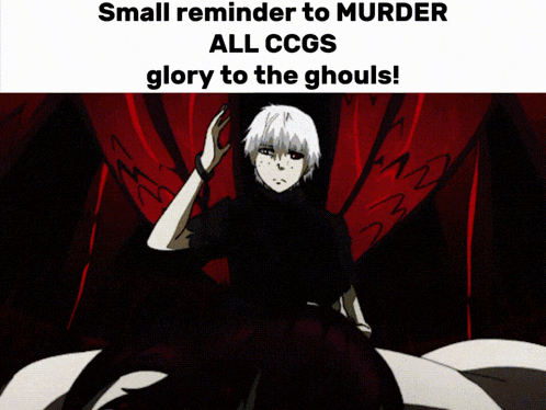 a black and white image with the words small reminder to murder all cggs glory to the ghouls