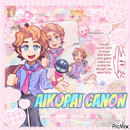 a picture of a boy holding a microphone with the name aikopai canon
