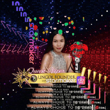 a poster for queen viper starmaker shows a woman in a silver dress