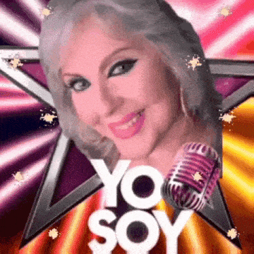 a woman with a microphone and the words yo soy on the bottom