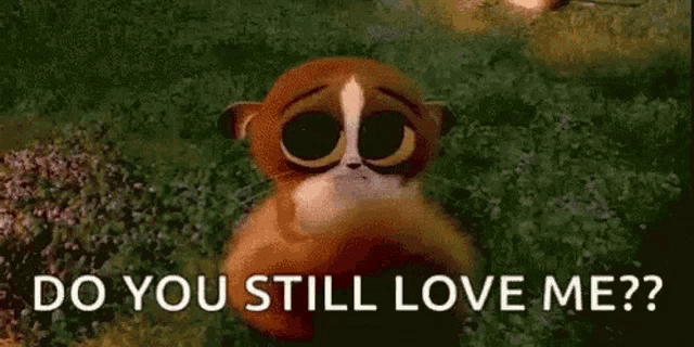 a cartoon meerkat is sitting in the grass with the words `` do you still love me ? ''