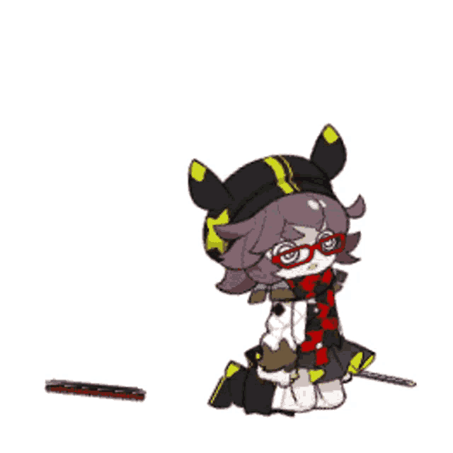 a cartoon character with horns and glasses holds a book and a pencil
