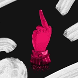 a pink hand is giving an ok sign on a black background .