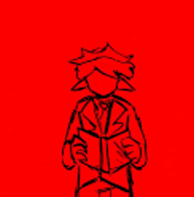 a drawing of a monster on a red background with a magnifying glass in its mouth .