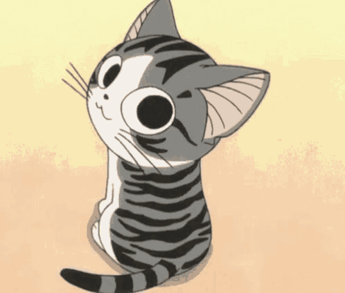 a cartoon cat is sitting down and looking up at the sky .