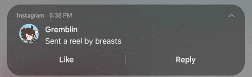 a screenshot of a message from instagram that says gremlin sent a reel by breasts .