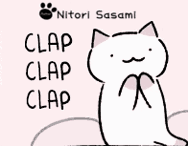 a cartoon of a cat with the words clap clap clap written on it