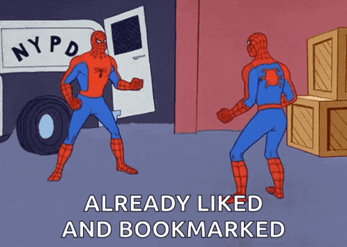 a cartoon of two spider-man standing in front of a nypd truck