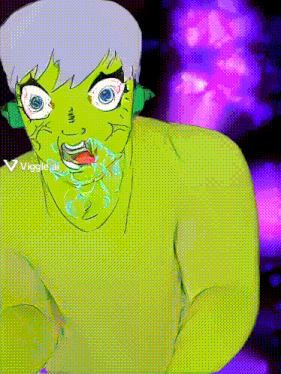 a cartoon drawing of a green monster with the word viggle at the bottom left