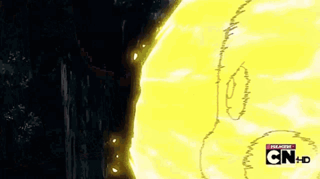 a cartoon character is standing in front of a large yellow explosion .