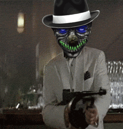 a man wearing a hat and glasses is holding a gun