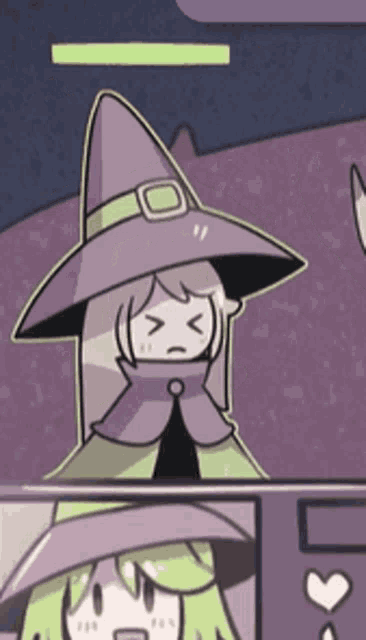 a cartoon of a witch with a sad face