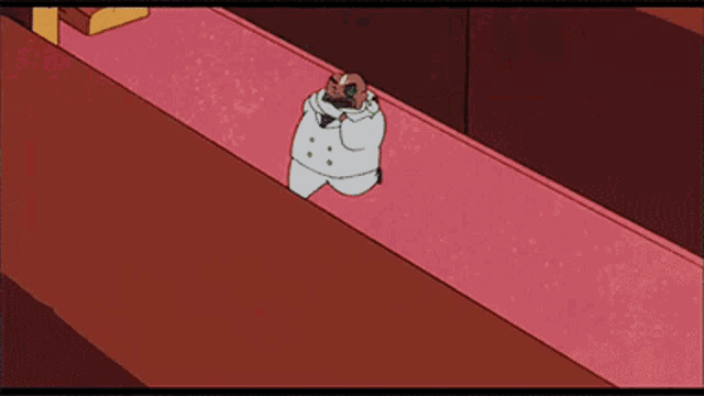 a cartoon character in a chef 's uniform is walking down a red carpet