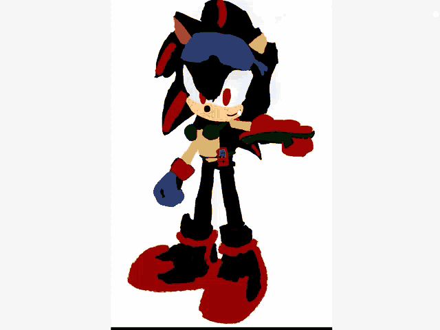 a drawing of a shadow the hedgehog wearing boxing gloves and goggles