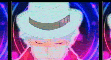 a cartoon of a man wearing a white top hat with his eyes closed