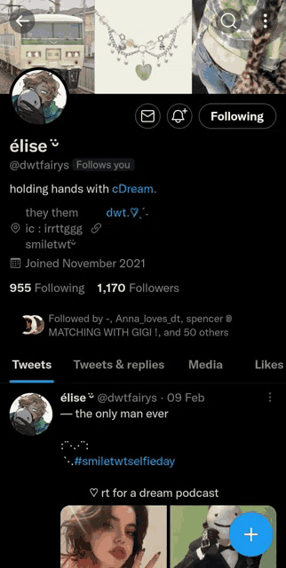 a screenshot of a person 's twitter page shows their following