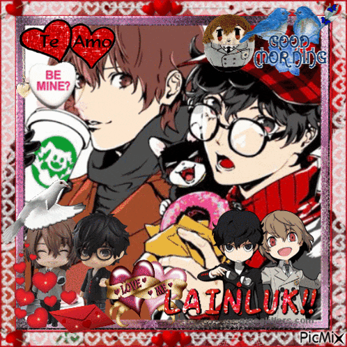 a collage of anime characters with the words te amo be mine on top