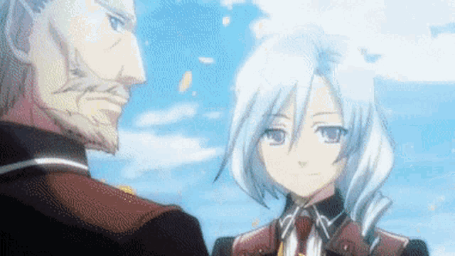 a man and a girl are standing next to each other in a cartoon .