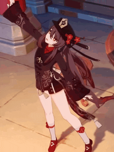 a girl with long hair and a hat is dancing in a video game .