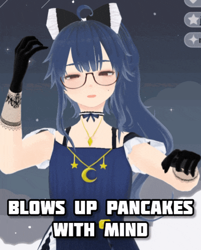 a picture of a girl with the words blows up pancakes with mind on it