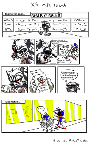 a comic strip titled x 's milk search with sonic and metal sonic