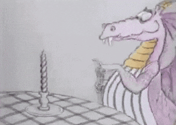 a drawing of a dragon holding a candle