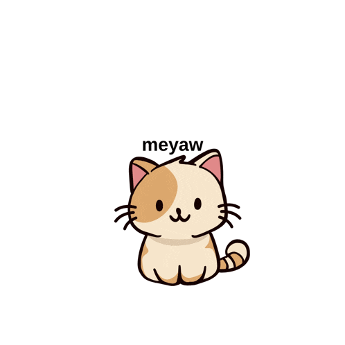 a drawing of a cat with the word meyaw above it