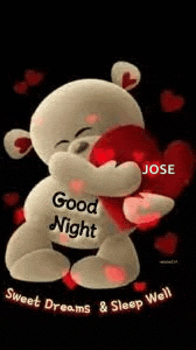 a teddy bear is hugging a heart with the words `` good night sweet dreams & sleep well '' written on it .