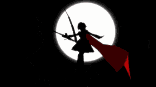 a silhouette of a person with a red cape standing in front of a white moon .