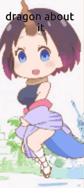 a cartoon of a girl with a horn and the words dragon about it on the bottom