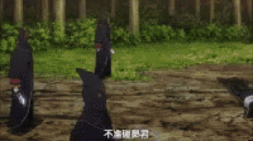 a person is flying through the air with a sword in a forest .